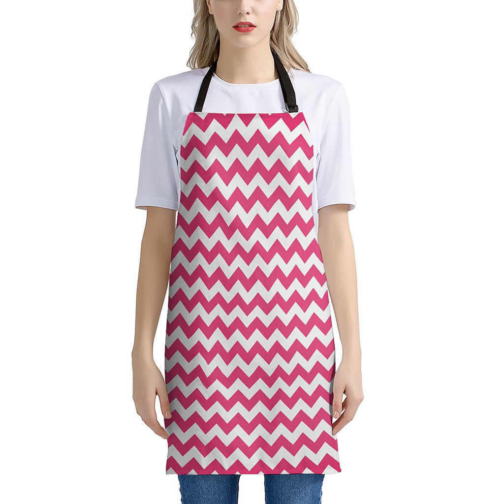 Pink And White Chevron Pattern Print Apron