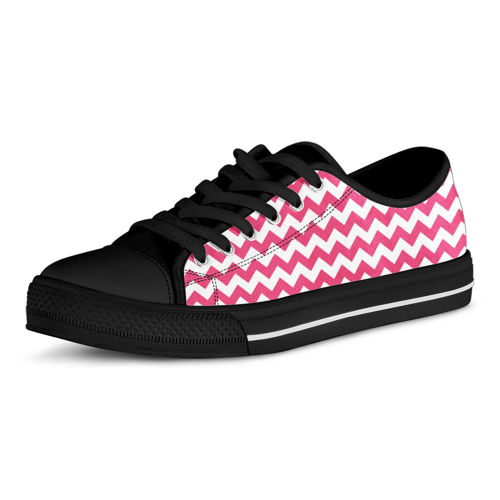 Pink And White Chevron Pattern Print Black Low Top Shoes