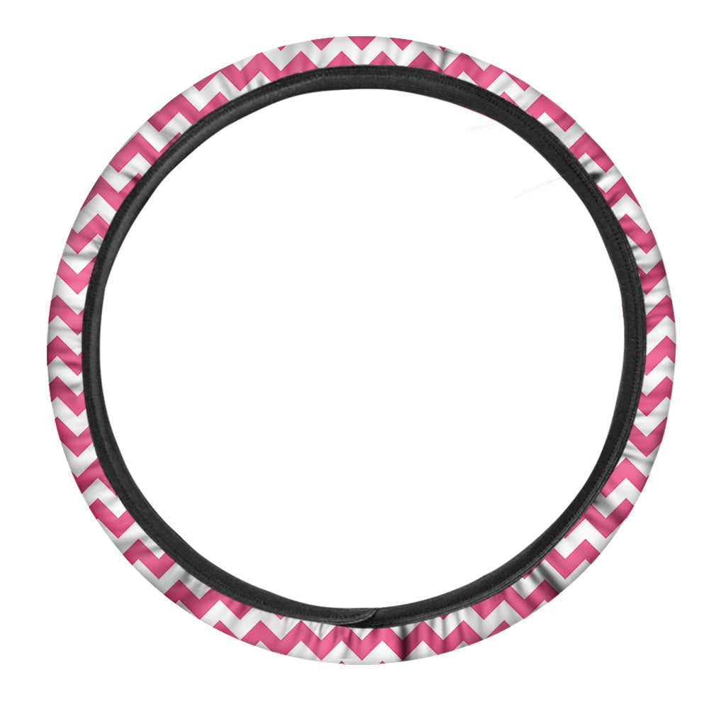 Pink And White Chevron Pattern Print Car Steering Wheel Cover
