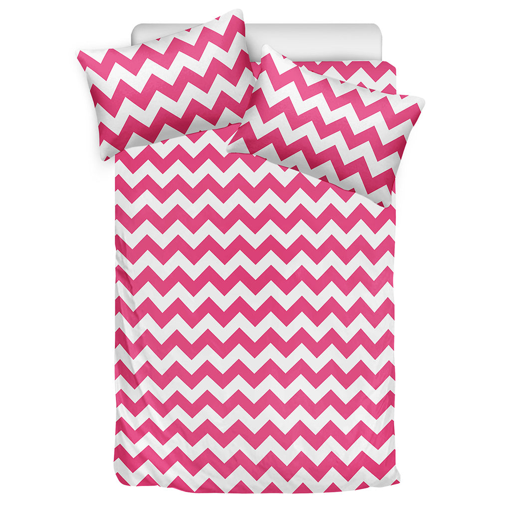 Pink And White Chevron Pattern Print Duvet Cover Bedding Set