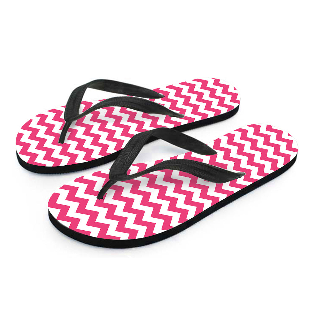 Pink And White Chevron Pattern Print Flip Flops