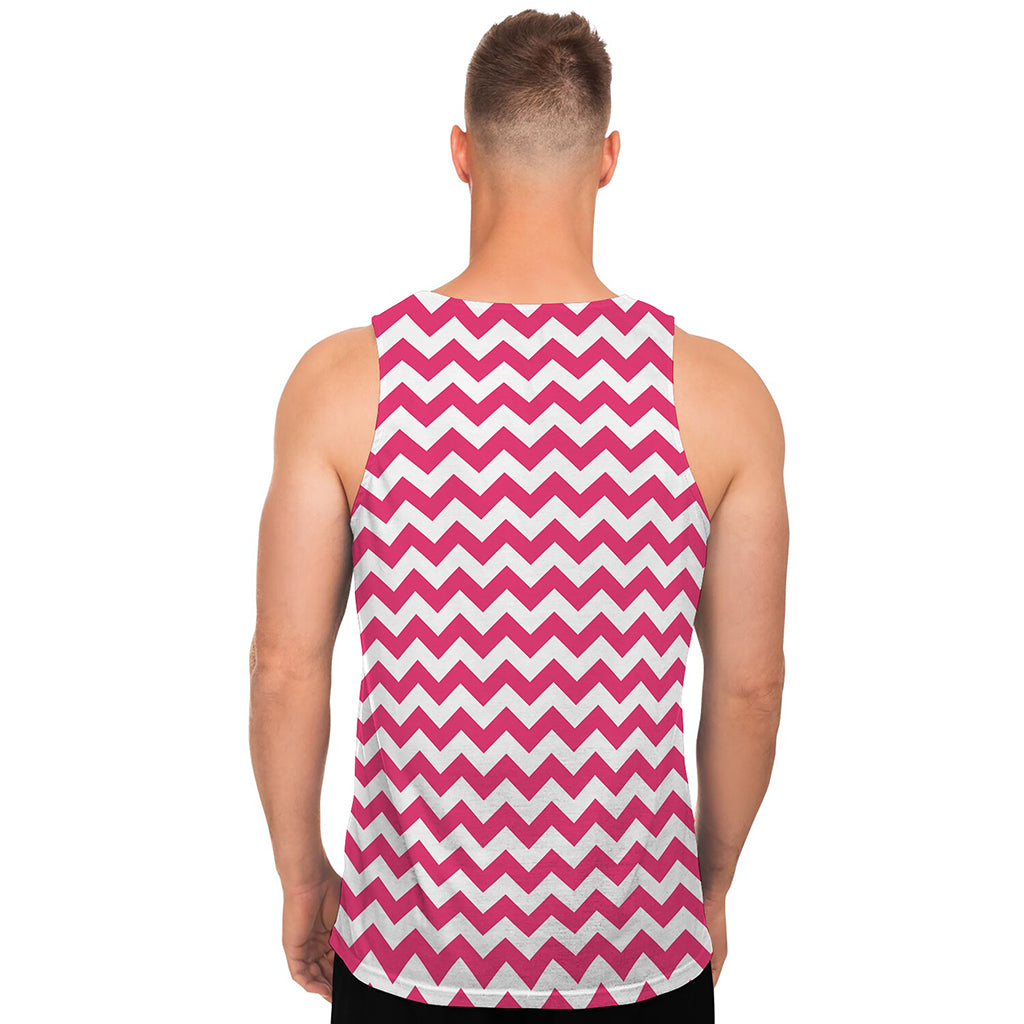 Pink And White Chevron Pattern Print Men's Tank Top