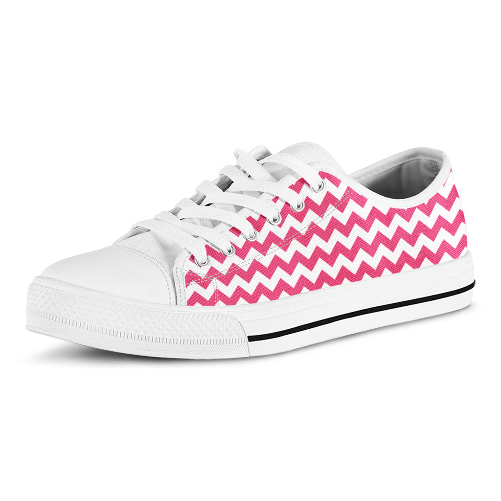 Pink And White Chevron Pattern Print White Low Top Shoes