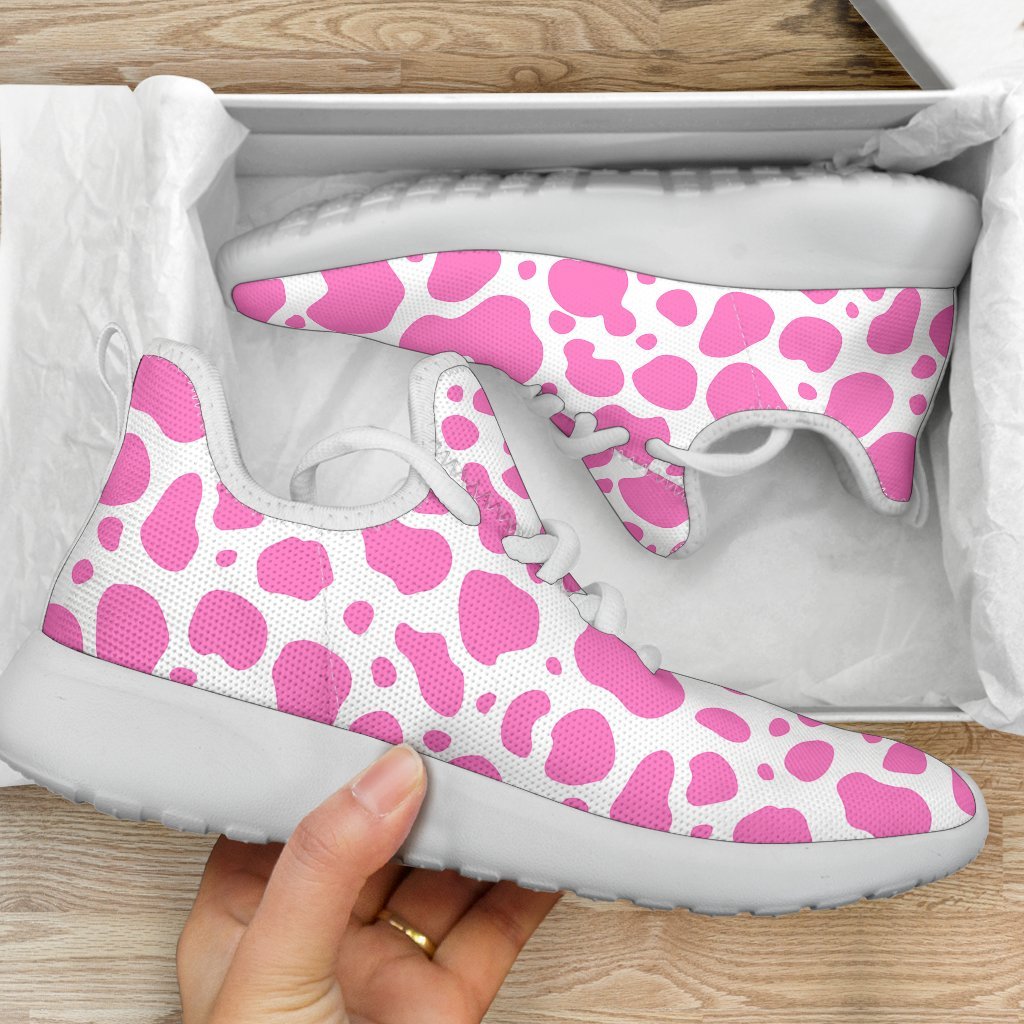 Pink And White Cow Print Mesh Knit Shoes GearFrost