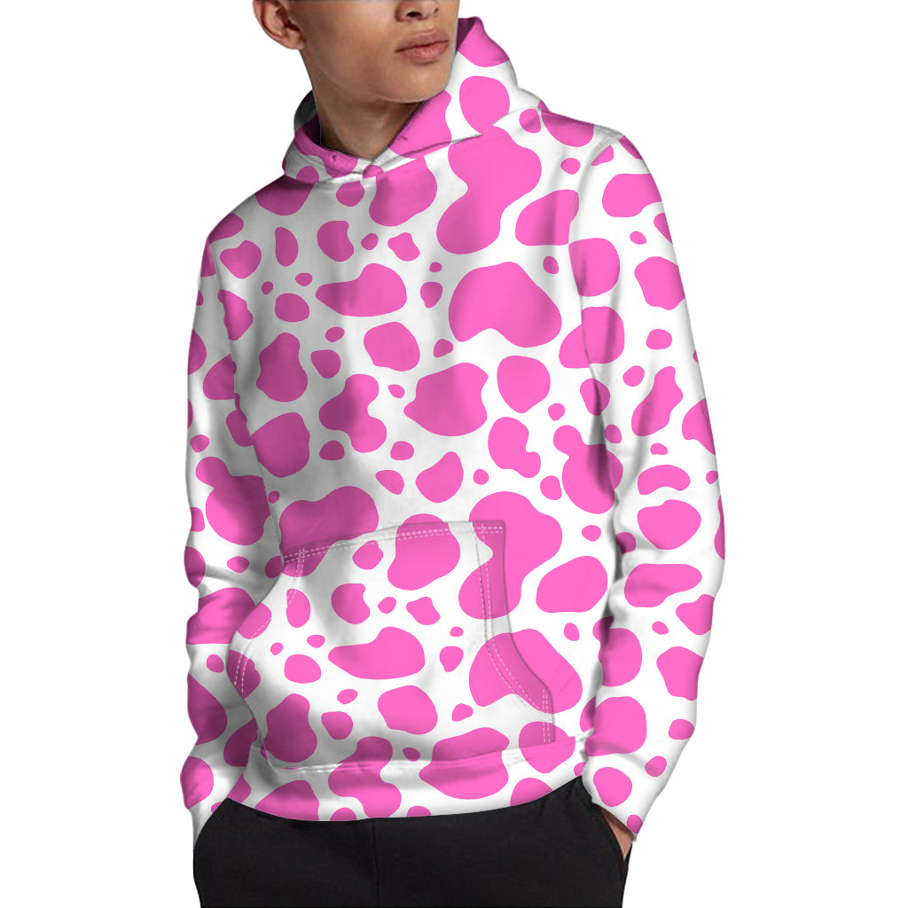Pink And White Cow Print Pullover Hoodie
