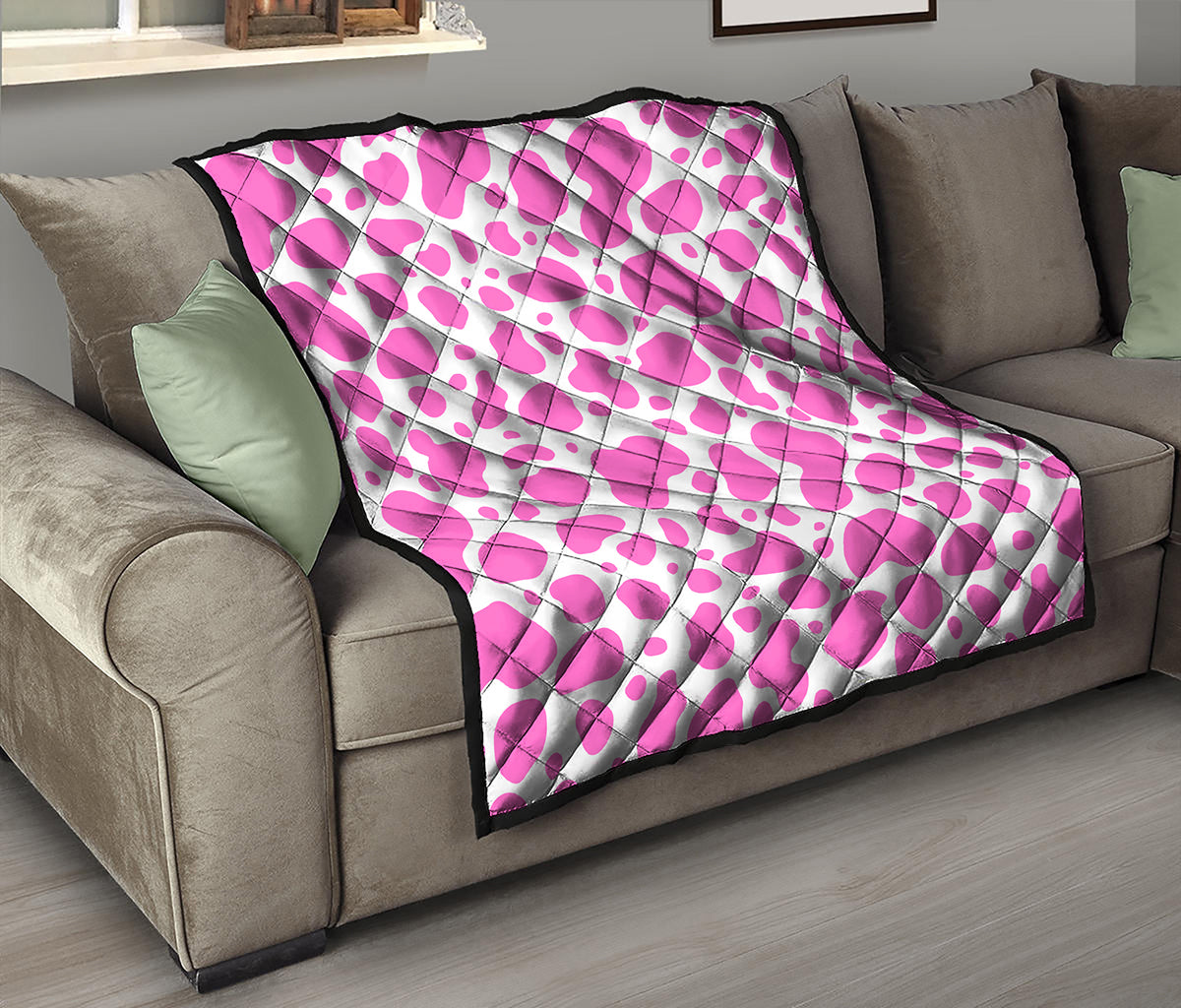 Pink And White Cow Print Quilt