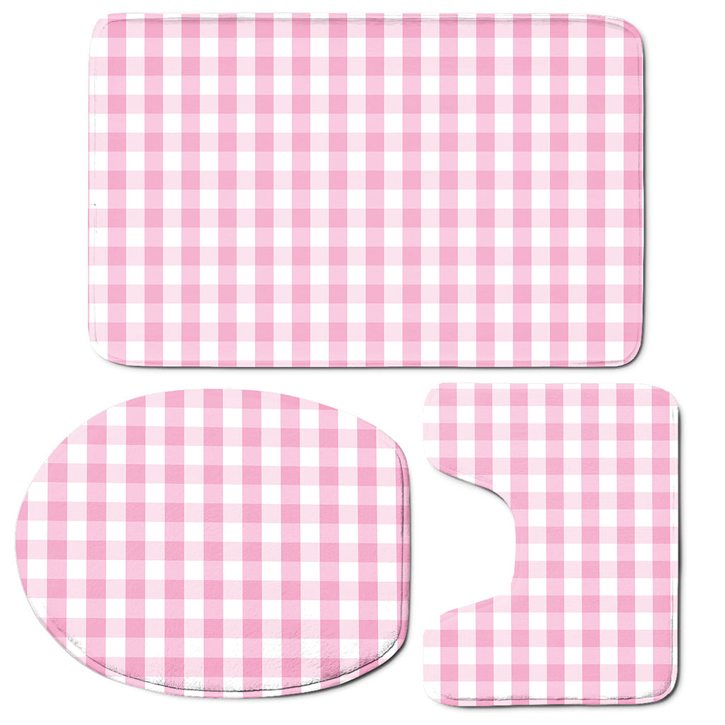 Pink And White Gingham Pattern Print 3 Piece Bath Mat Set