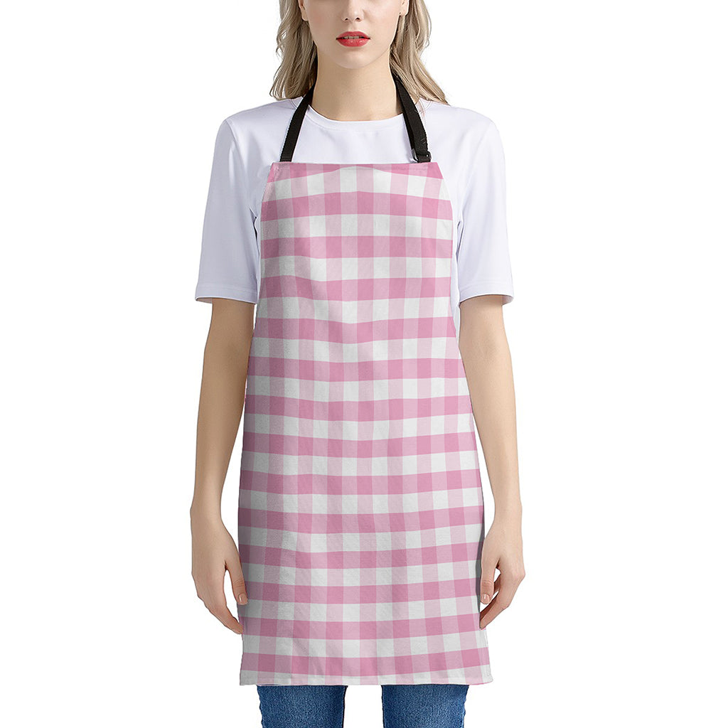 Pink And White Gingham Pattern Print Apron