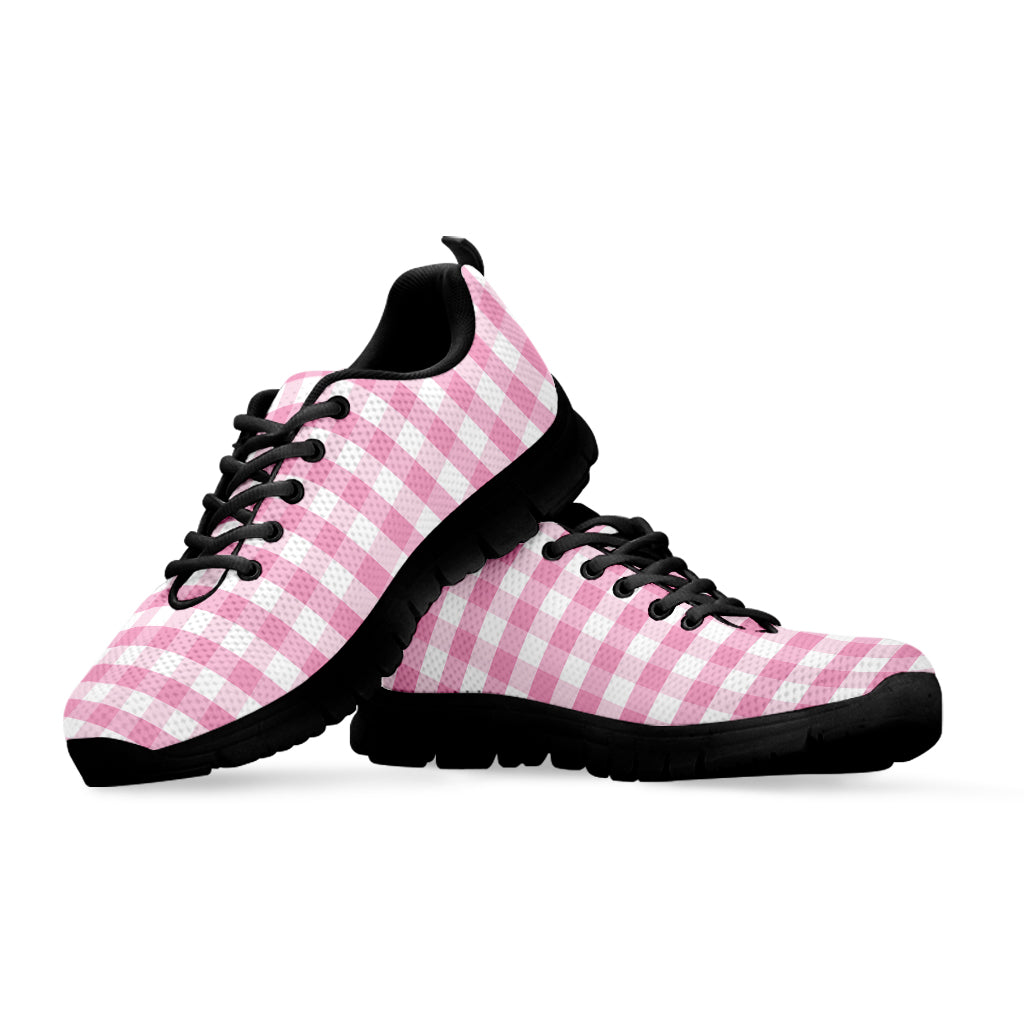 Pink And White Gingham Pattern Print Black Sneakers