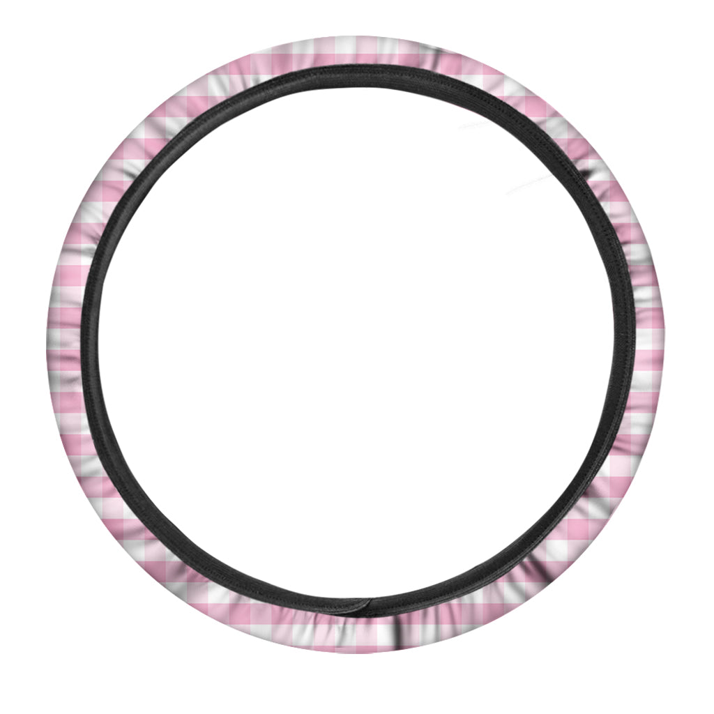Pink And White Gingham Pattern Print Car Steering Wheel Cover