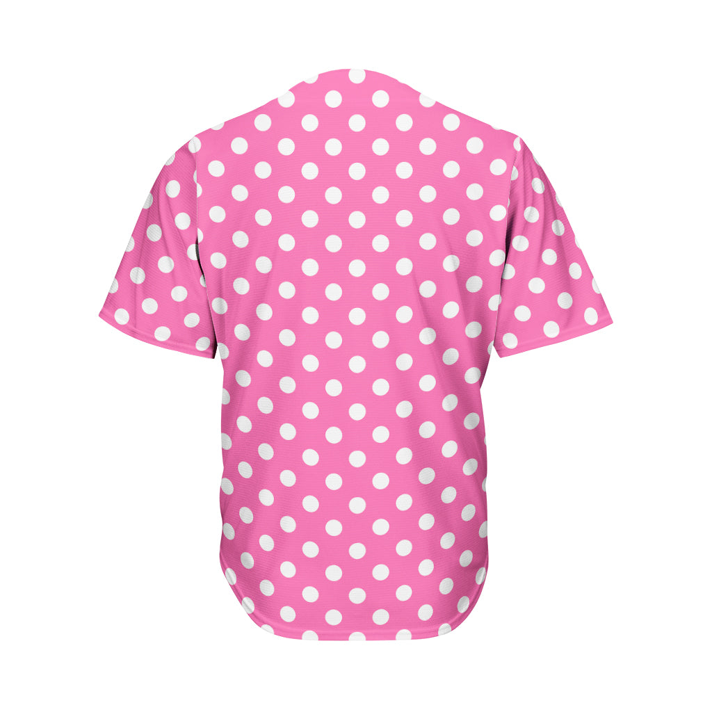 Pink And White Polka Dot Pattern Print Men's Baseball Jersey