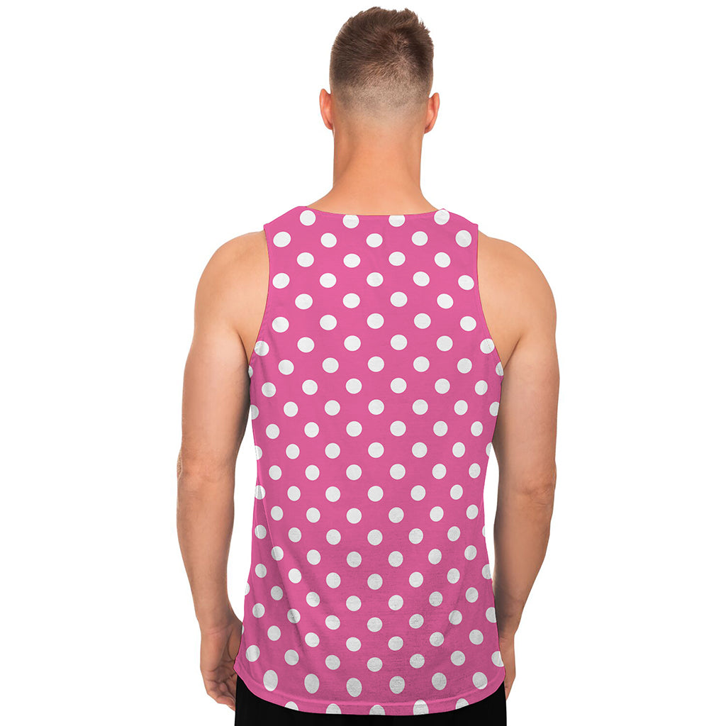 Pink And White Polka Dot Pattern Print Men's Tank Top