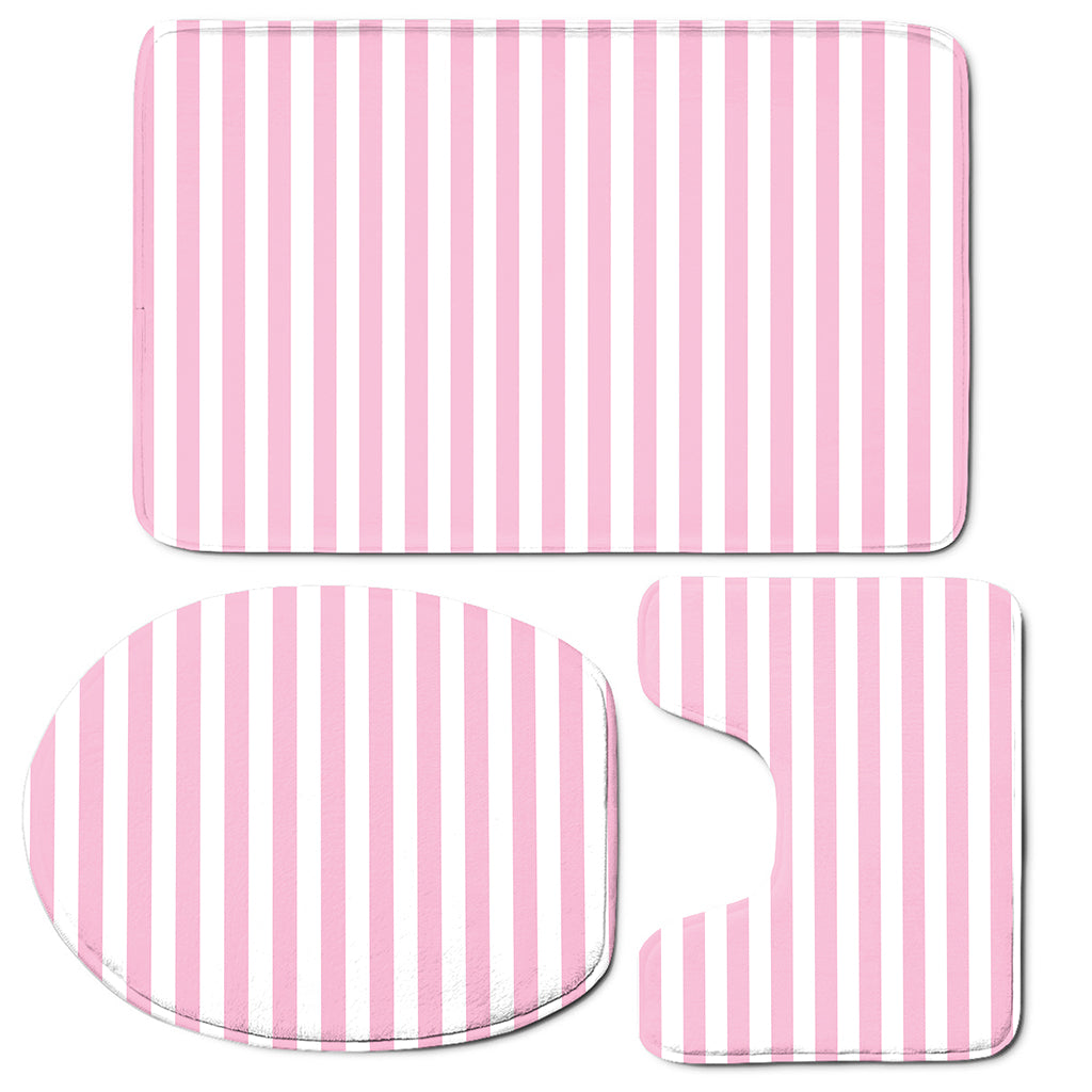 Pink And White Striped Pattern Print 3 Piece Bath Mat Set