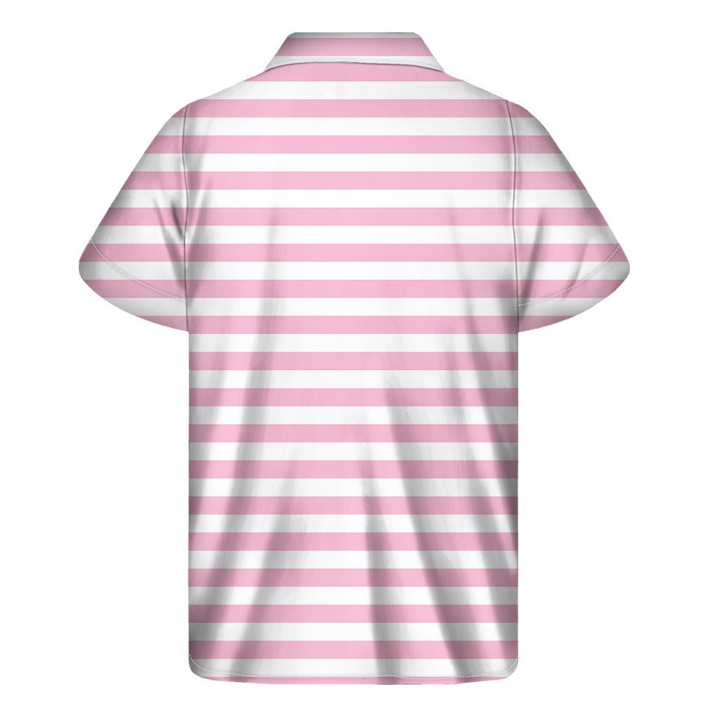 Pink And White Striped Pattern Print Men's Short Sleeve Shirt