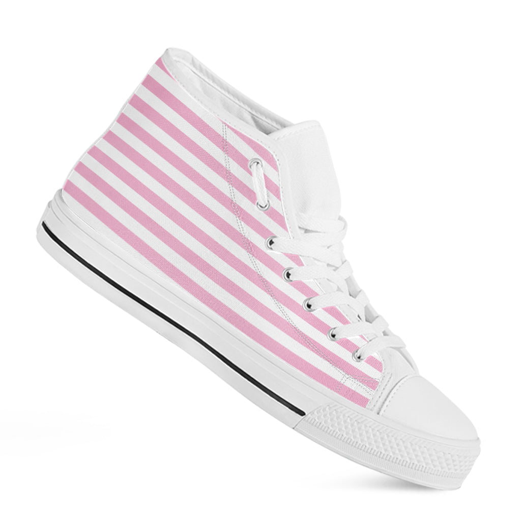 Pink And White Striped Pattern Print White High Top Shoes
