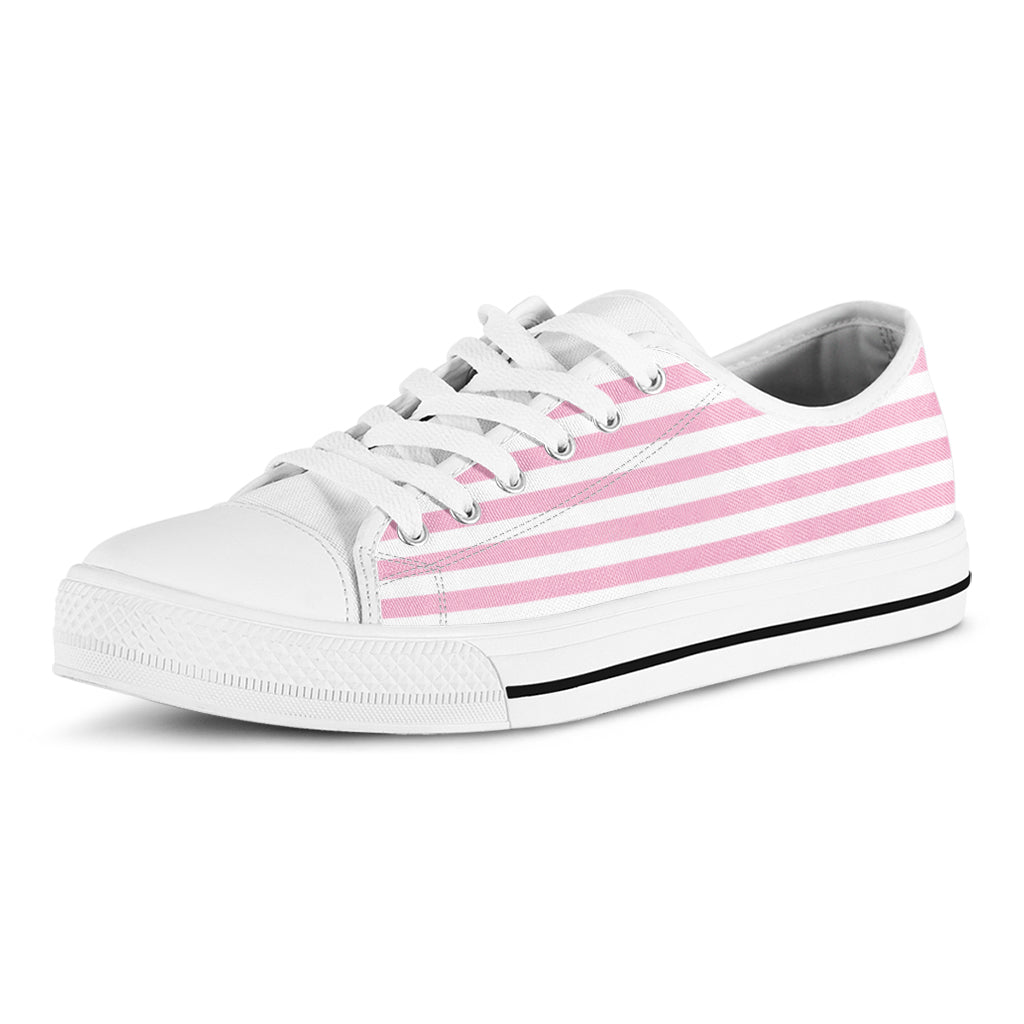 Pink And White Striped Pattern Print White Low Top Shoes