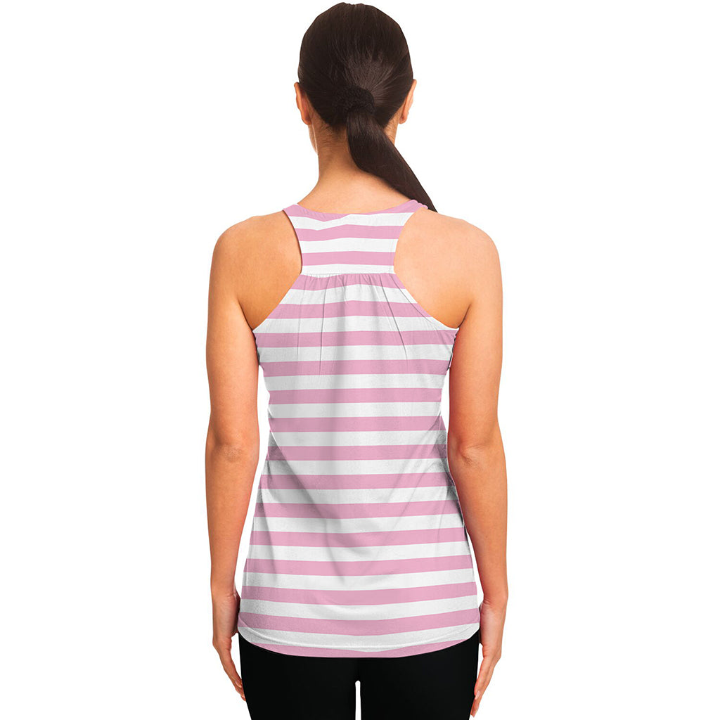 Pink And White Striped Pattern Print Women's Racerback Tank Top