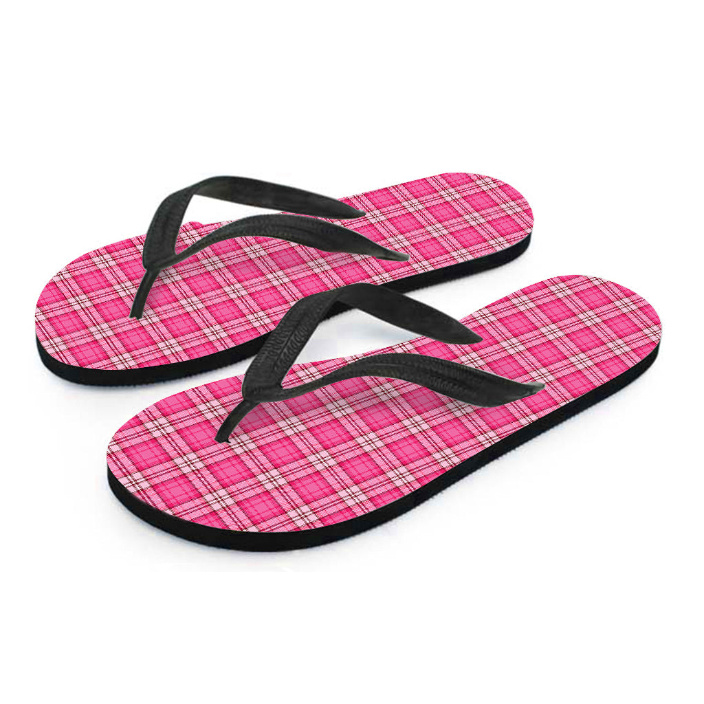 Pink And White Tartan Pattern Print Flip Flops