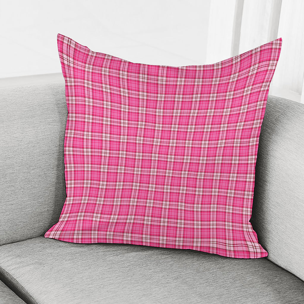 Pink And White Tartan Pattern Print Pillow Cover