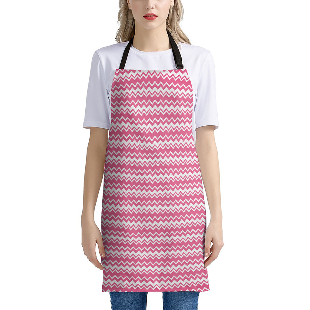Pink And White Zigzag Pattern Print Apron