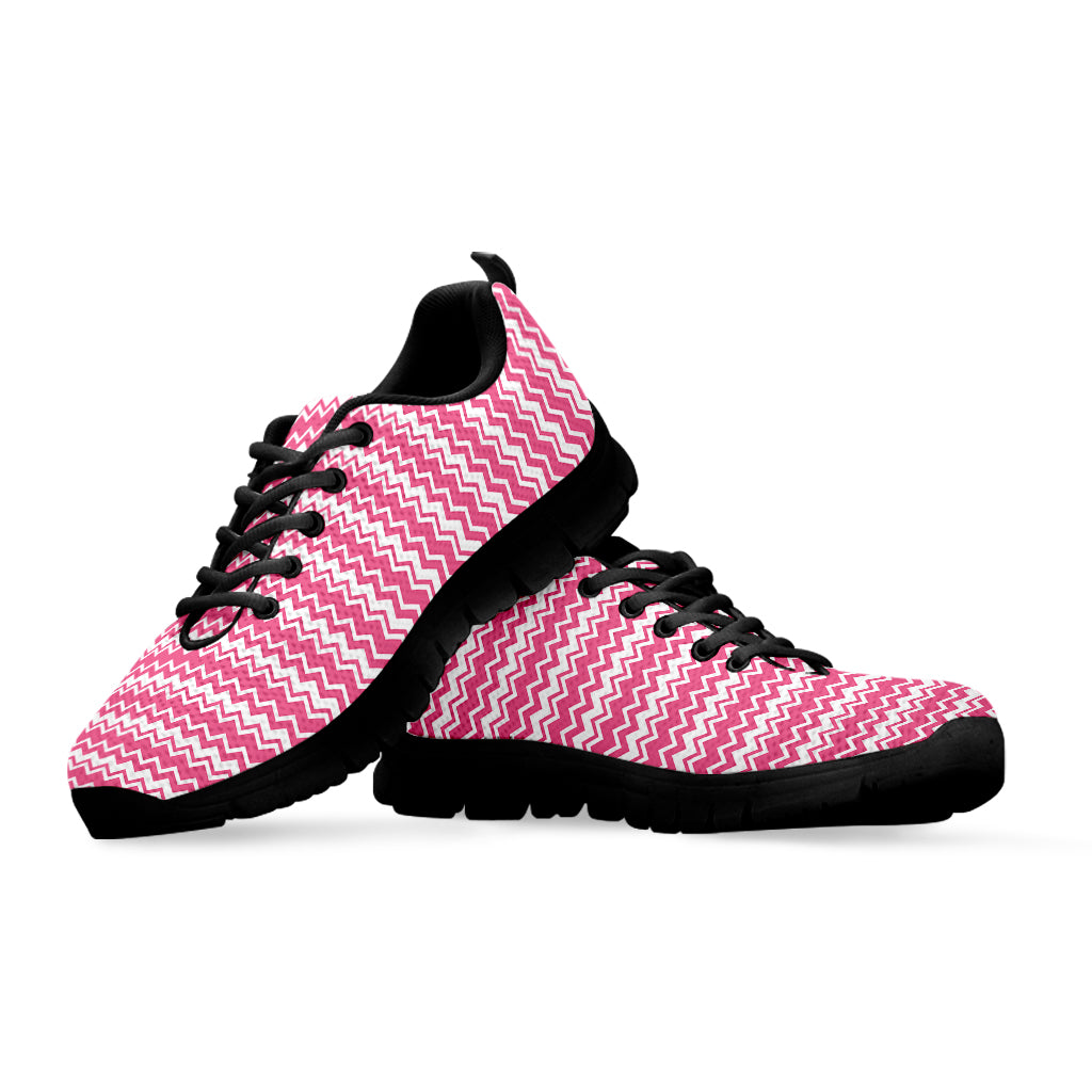 Pink And White Zigzag Pattern Print Black Sneakers