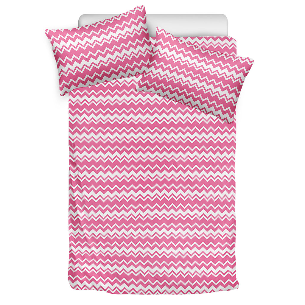 Pink And White Zigzag Pattern Print Duvet Cover Bedding Set