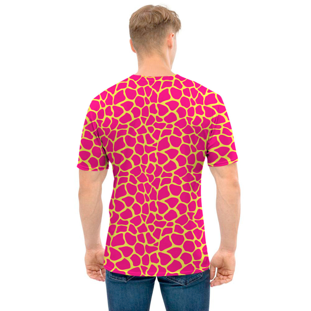 Pink And Yellow Giraffe Pattern Print Men's T-Shirt