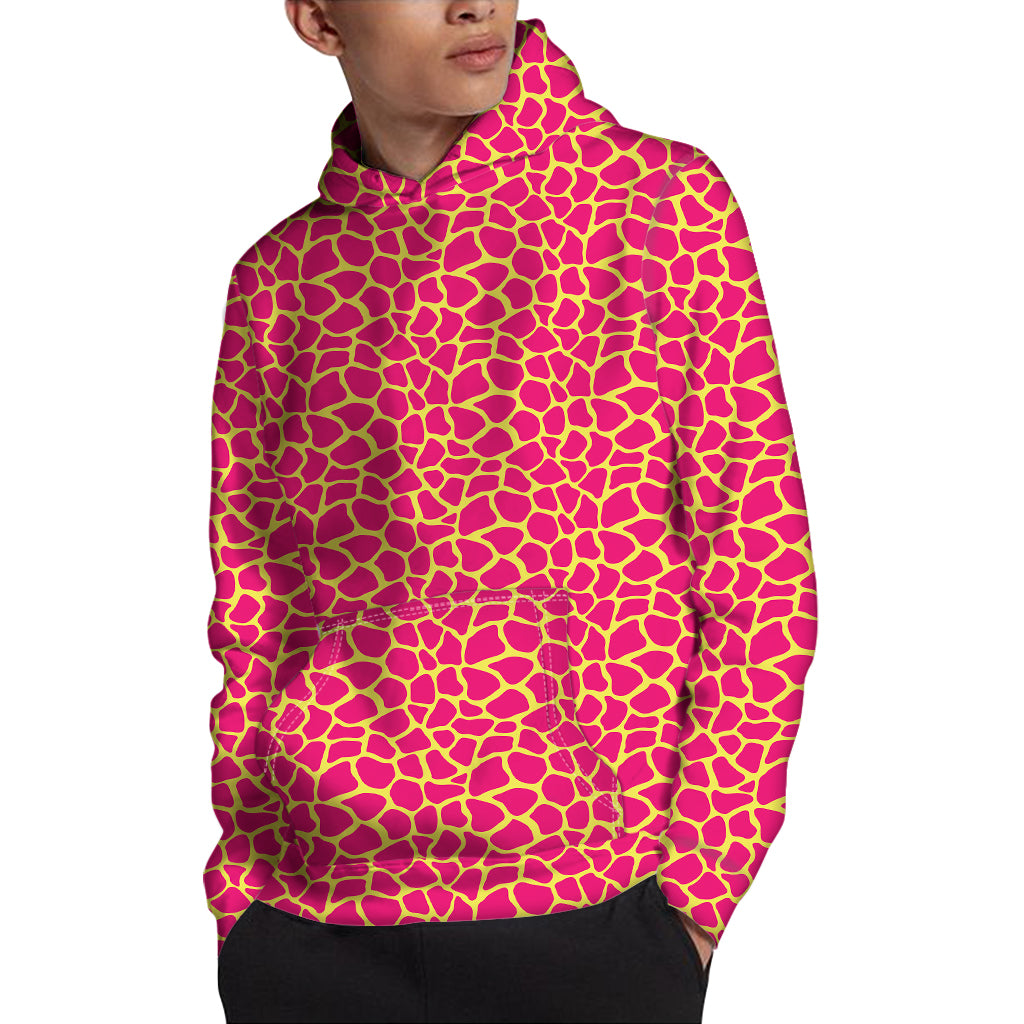 Pink And Yellow Giraffe Pattern Print Pullover Hoodie