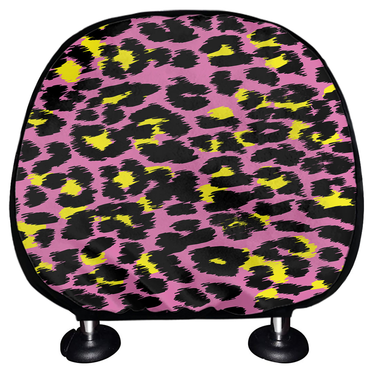 Pink And Yellow Leopard Print Car Headrest Covers