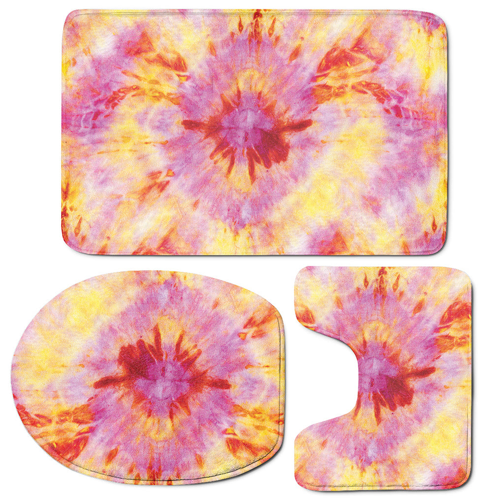 Pink And Yellow Tie Dye Print 3 Piece Bath Mat Set