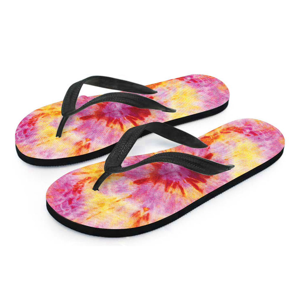 Pink And Yellow Tie Dye Print Flip Flops