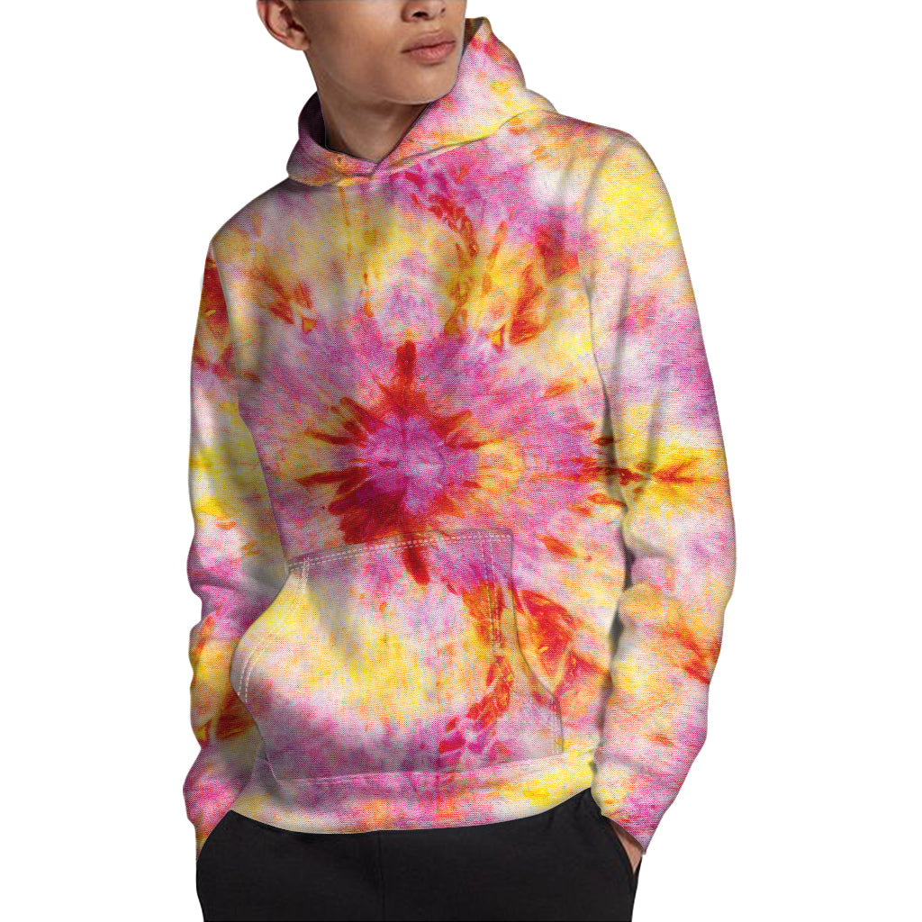 Pink And Yellow Tie Dye Print Pullover Hoodie