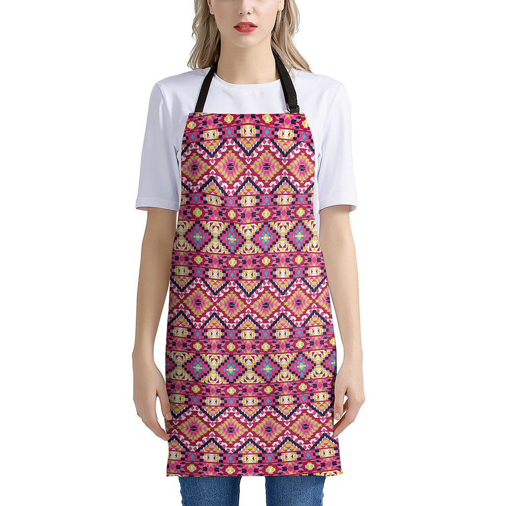 Pink Aztec Geometric Ethnic Pattern Print Apron