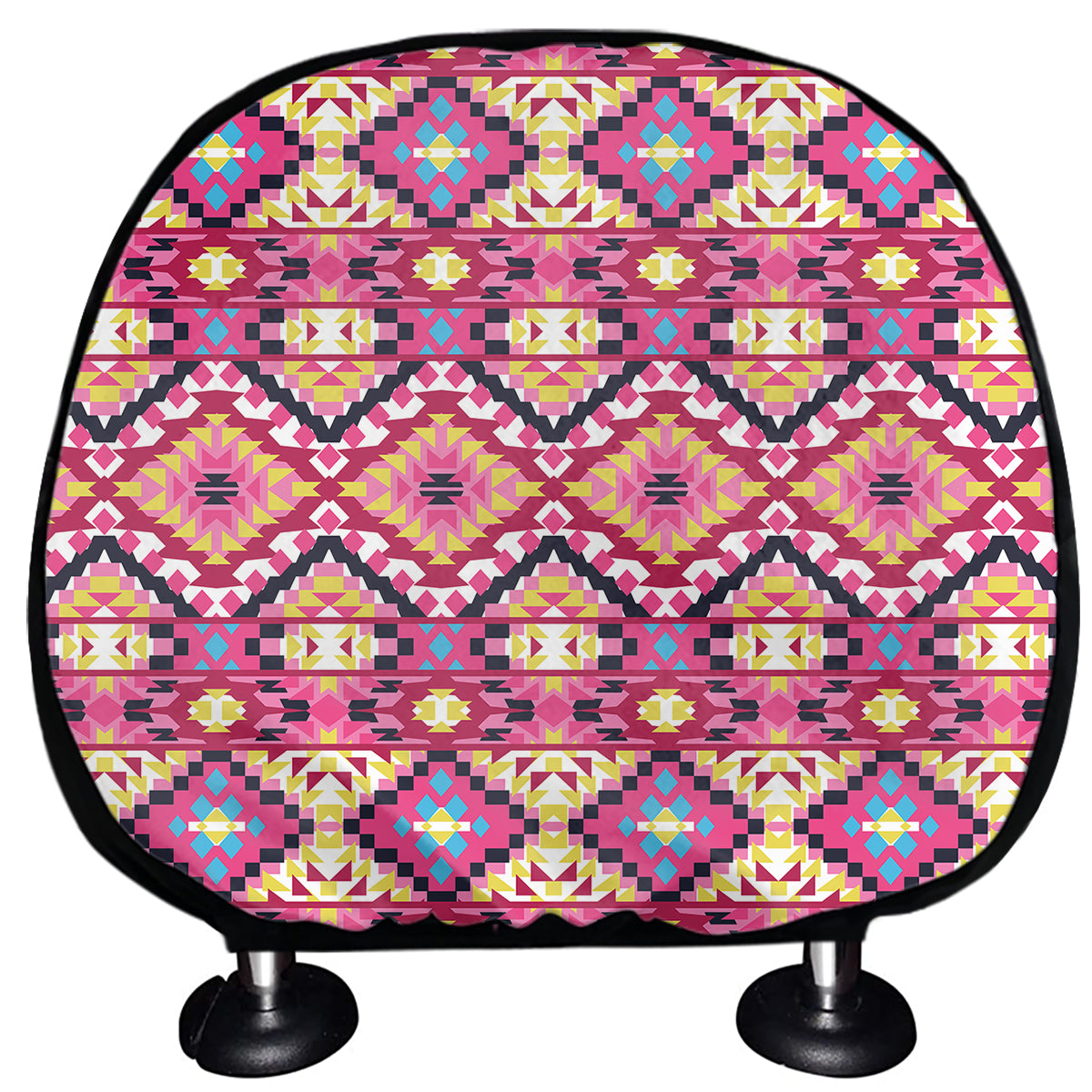 Pink Aztec Geometric Ethnic Pattern Print Car Headrest Covers