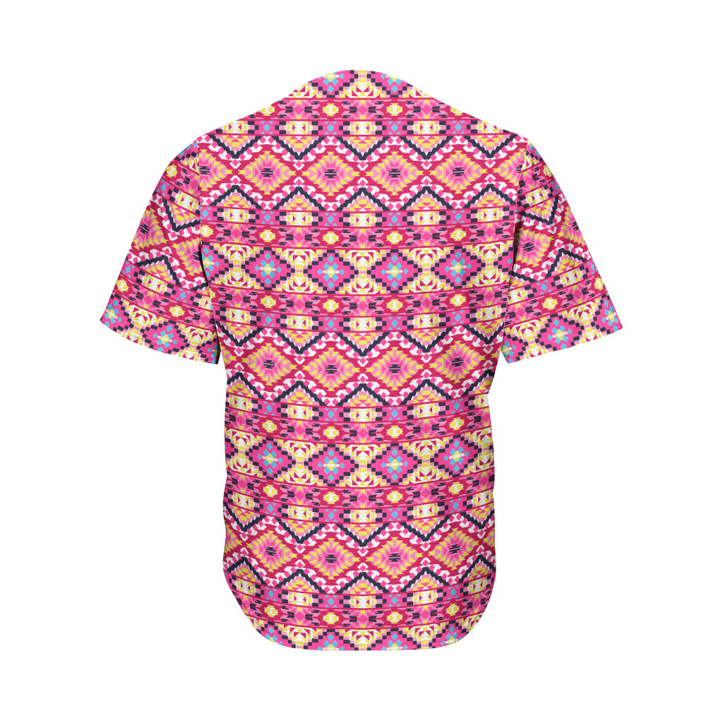 Pink Aztec Geometric Ethnic Pattern Print Men's Baseball Jersey