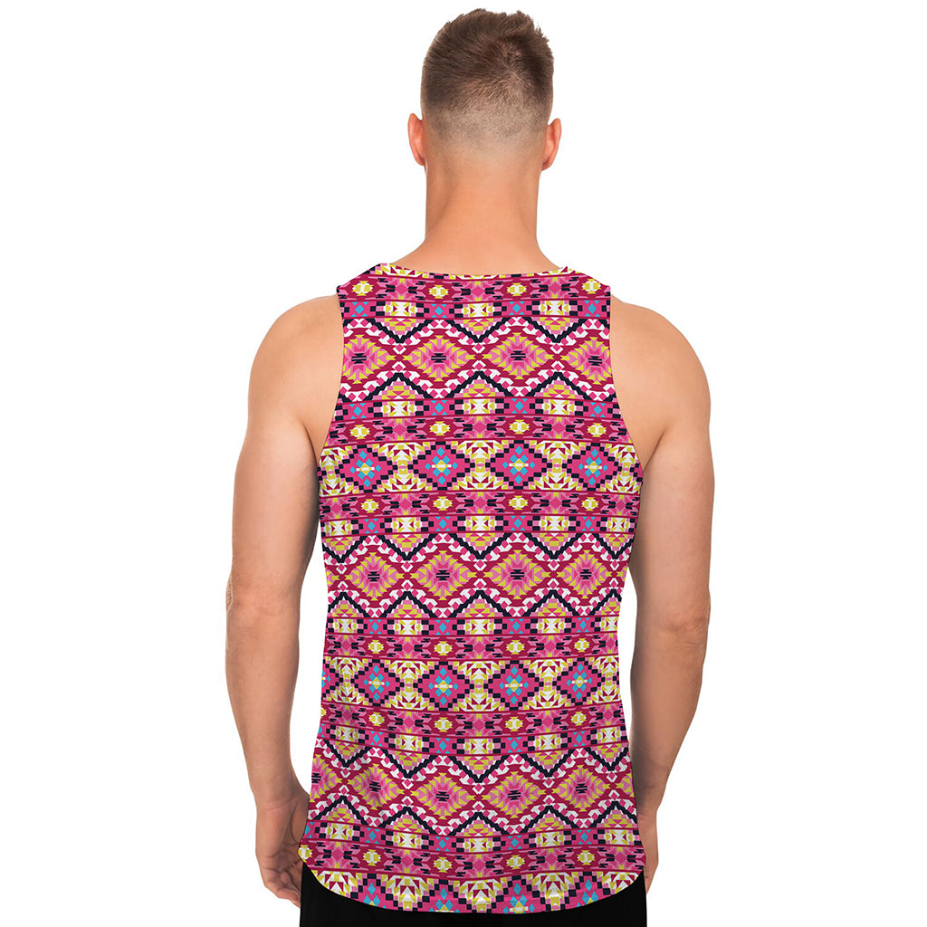 Pink Aztec Geometric Ethnic Pattern Print Men's Tank Top