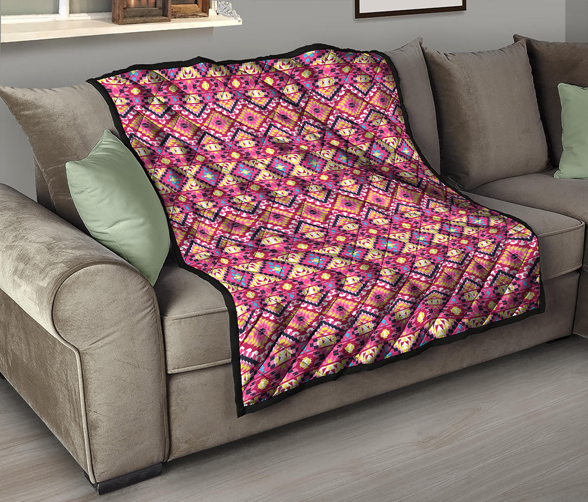 Pink Aztec Geometric Ethnic Pattern Print Quilt