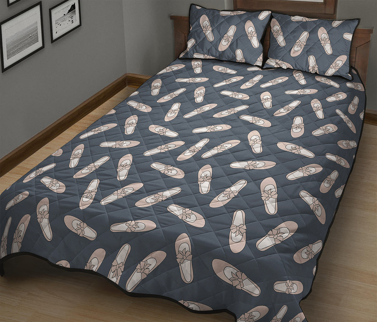 Pink Ballet Shoes Pattern Print Quilt Bed Set