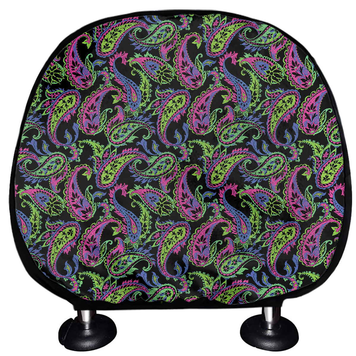Pink Blue And Green Paisley Print Car Headrest Covers