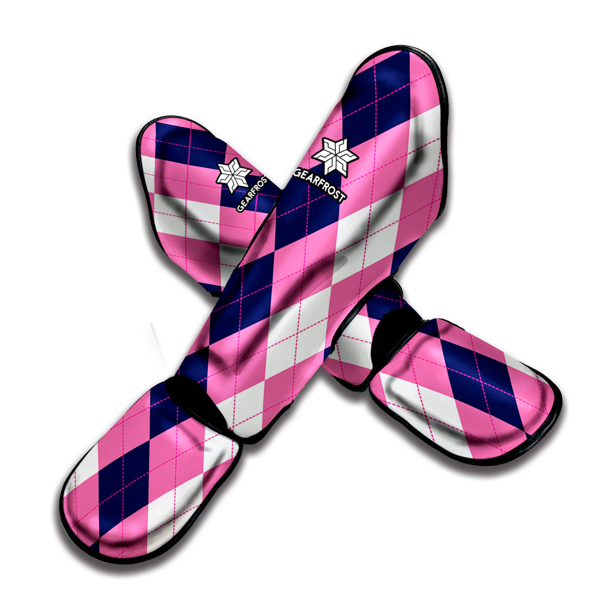 Pink Blue And White Argyle Pattern Print Muay Thai Shin Guard