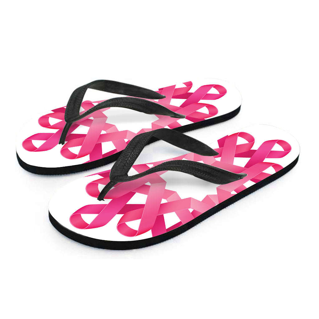 Pink Breast Cancer Ribbon Flower Print Flip Flops
