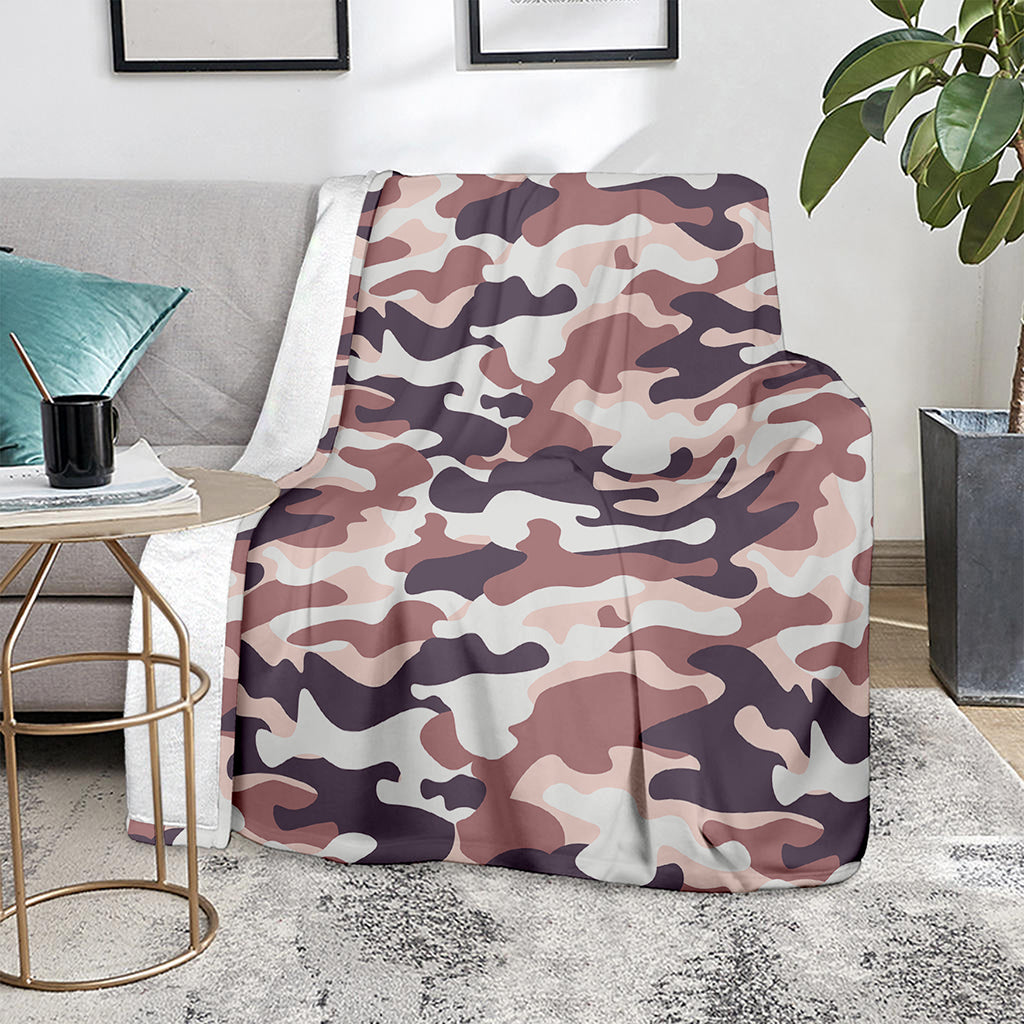 Pink Brown Camouflage Print Blanket