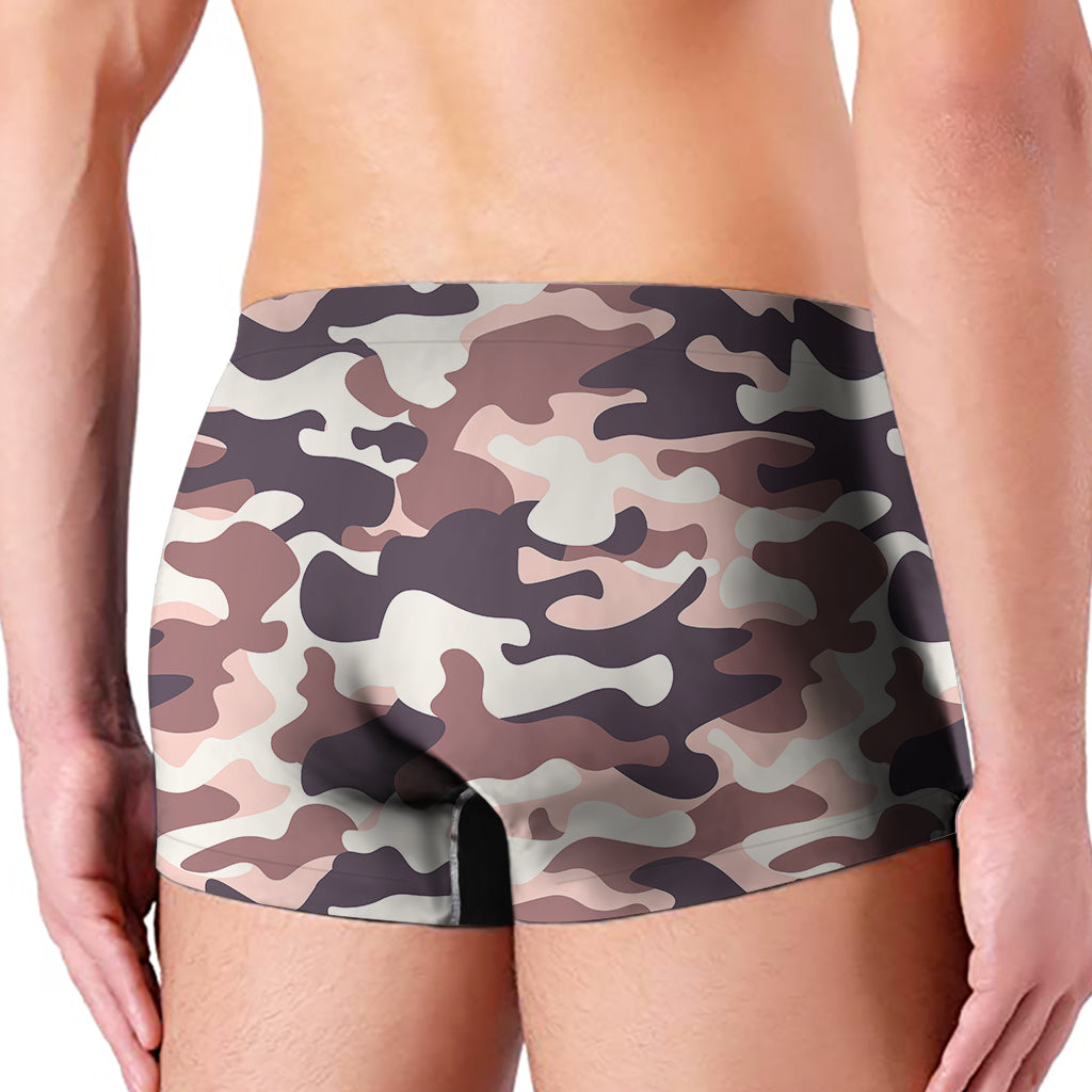 Pink Brown Camouflage Print Men's Boxer Briefs