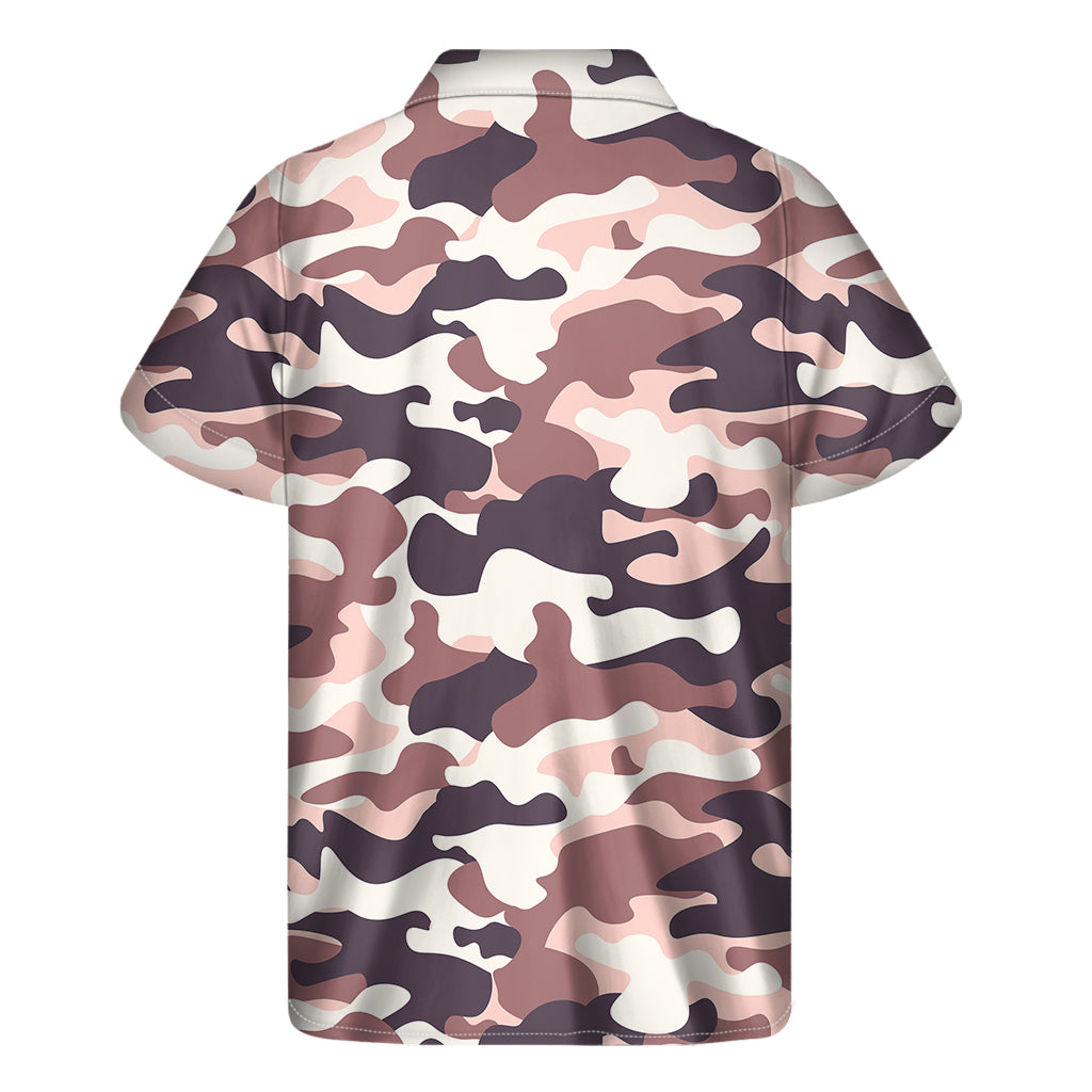 Pink Brown Camouflage Print Men's Short Sleeve Shirt
