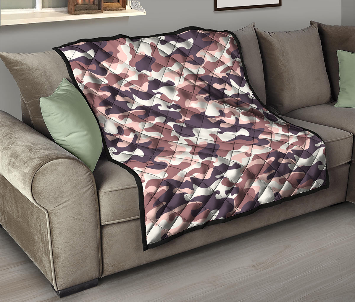Pink Brown Camouflage Print Quilt