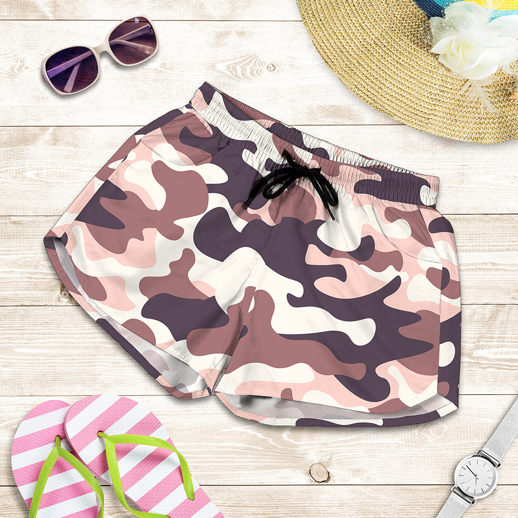Pink Brown Camouflage Print Women's Shorts