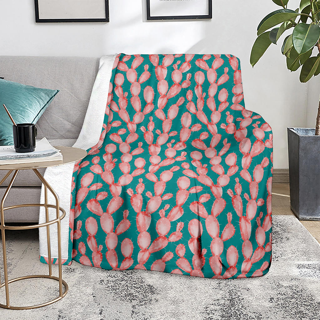 Pink Cactus Pattern Print Blanket