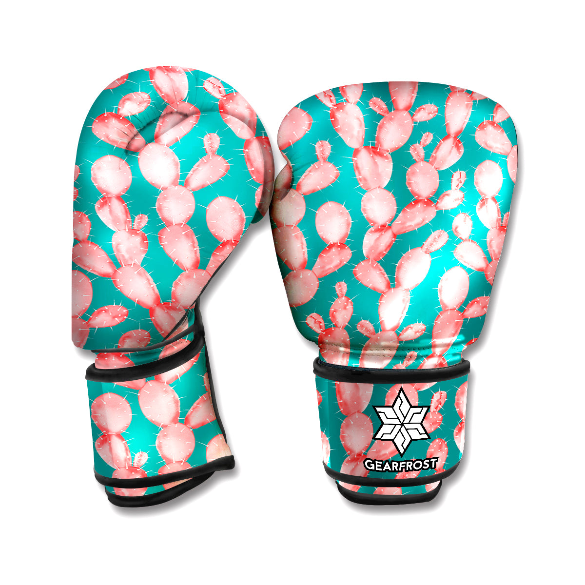 Pink Cactus Pattern Print Boxing Gloves