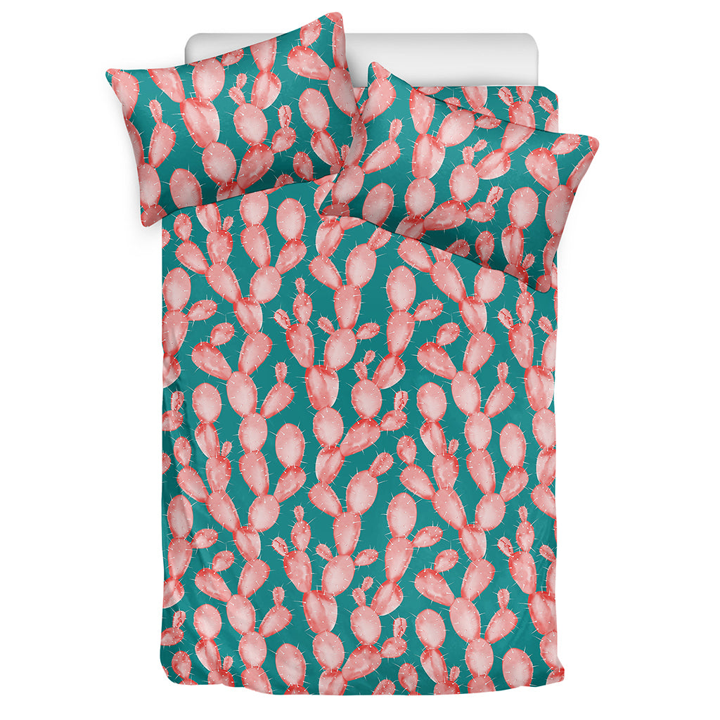 Pink Cactus Pattern Print Duvet Cover Bedding Set