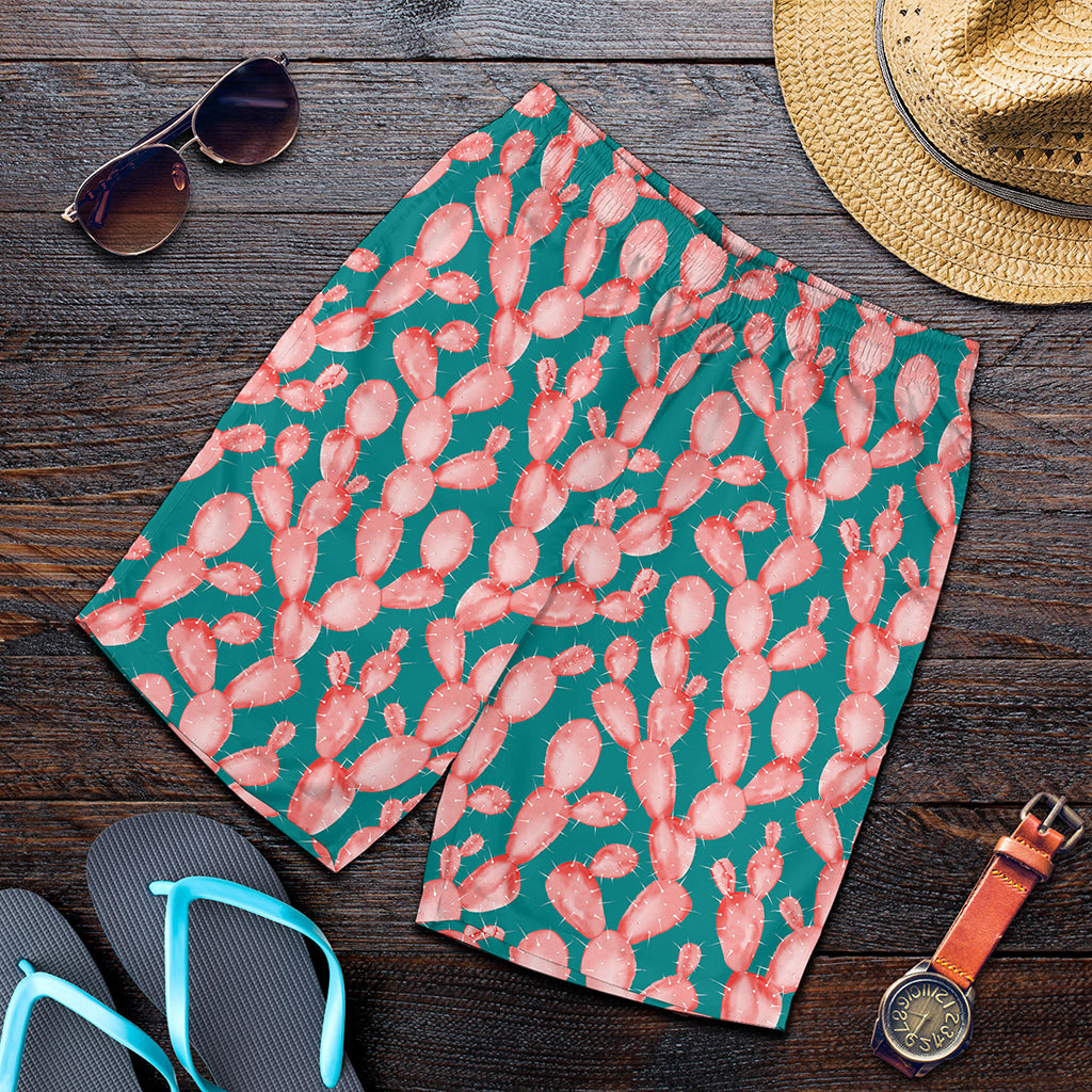 Pink Cactus Pattern Print Men's Shorts